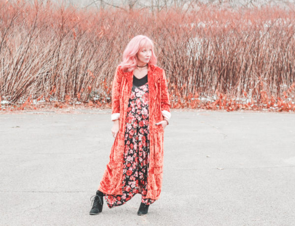 Velvet duster_floral jumpsuit